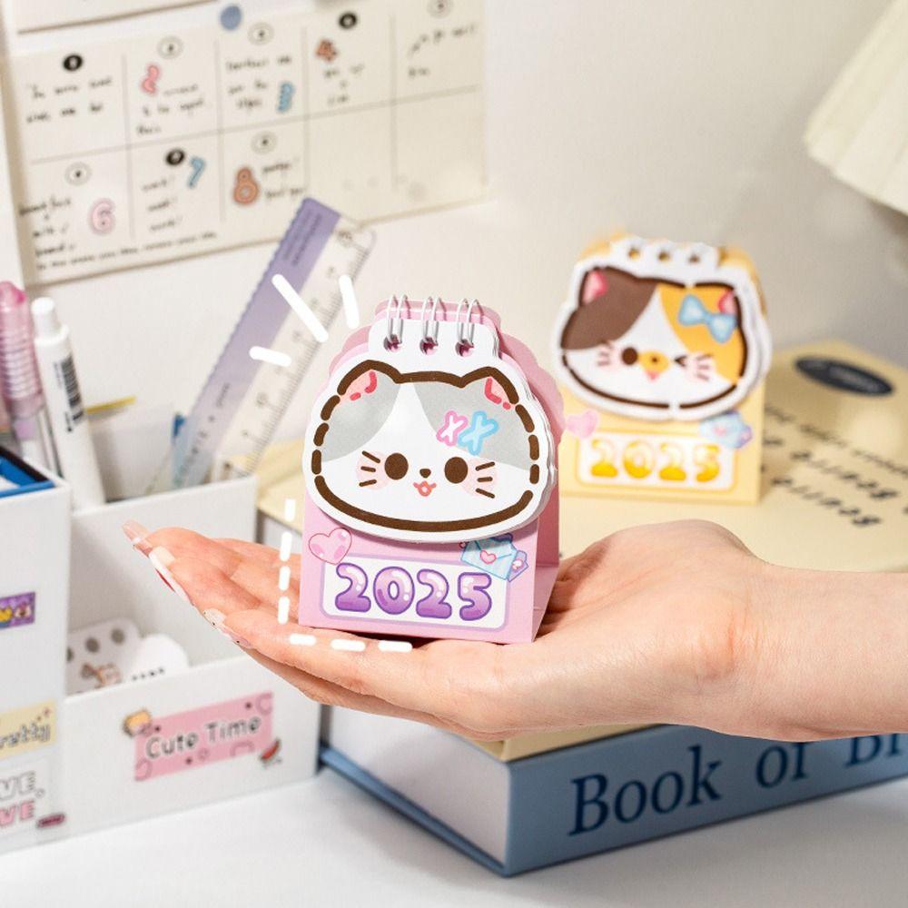 Coil Planner Mini Desk Calendar Cartoon Cat 2025 Coil Calendar Portable Desktop Calendar  Office