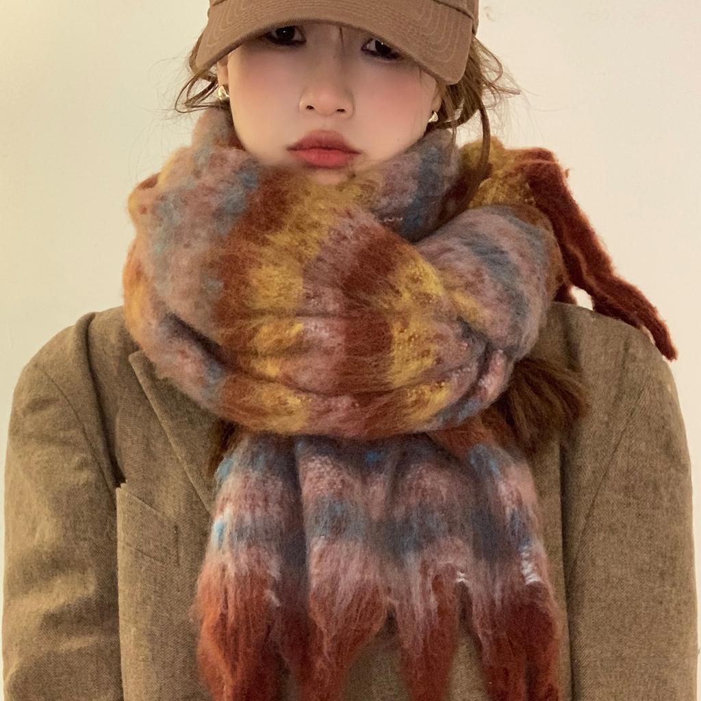 Rainbow Scarf Women's Winter Woolen Lengthened and Widened Fringed Scarf Warm and Thickened Cold-proof Couple Atmosphere Shawl
