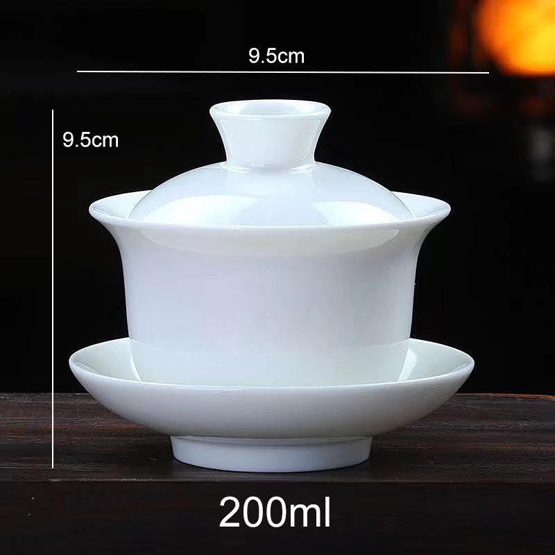 200ml Hand Painted White Porcelain  Tea Tureen Cup,cover Bowl Tea Set Gaiwan Tea Porcelain Pot Set Travel Beautiful Kettle