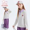 Girls' Casual Striped Polo Long-Sleeve Tee