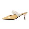 Fashion Elastic Lace Ribbon Band Slippers Woman Patent Leather Pointed Toe Shoes Ladies Gold High Heels Mules Party Dress Sliders Female