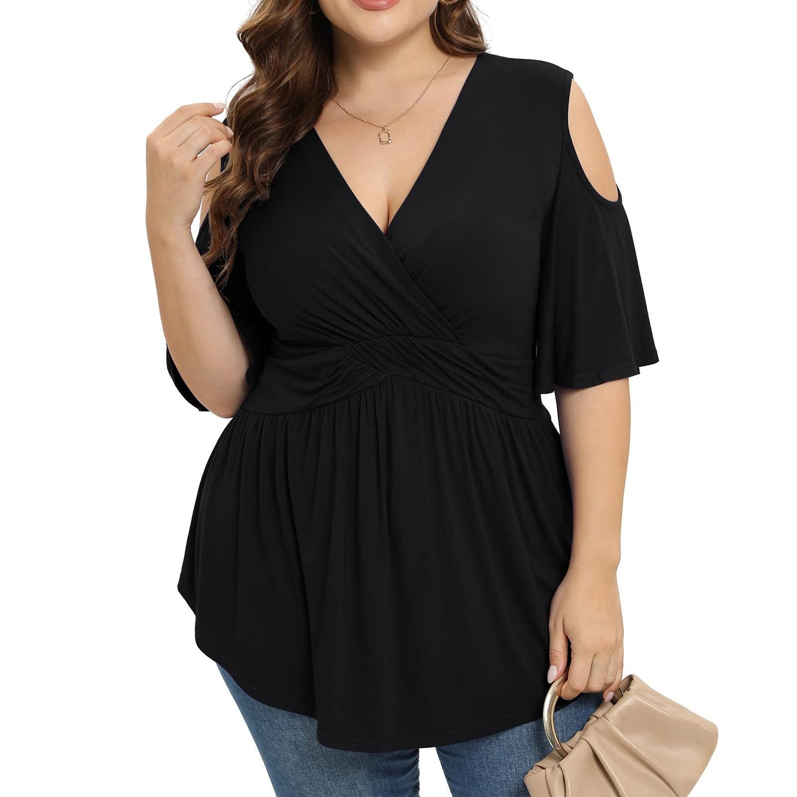 

Женская верхняя одежда больших размеров с короткими рукавами и запахом, нарядная рубашка, низкая блузка с открытыми плечами XXXXL чёрный