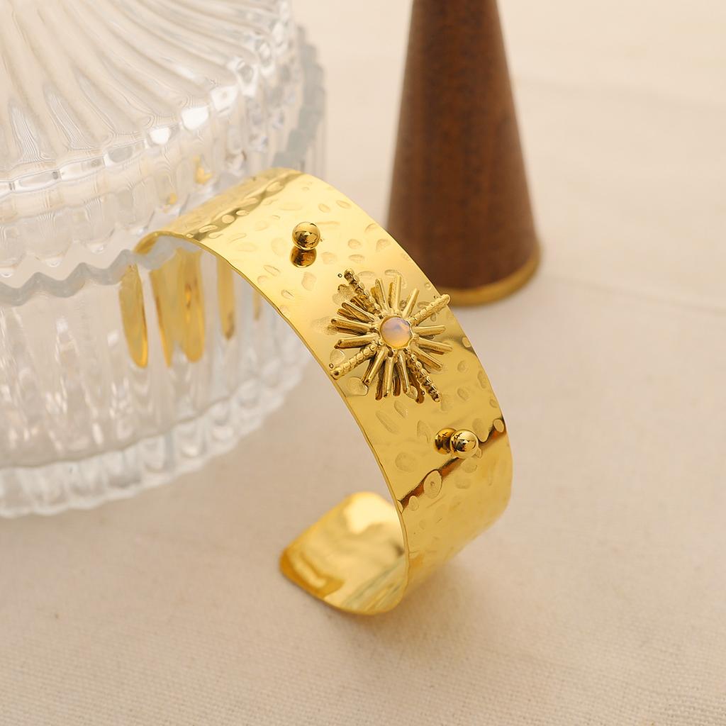 Percussion Pattern Mangxing Natural Stone Bracelet Titanium Steel Wide Version Fashion Tide Exaggerated Design Inlaid Stone Stainless Steel Hand