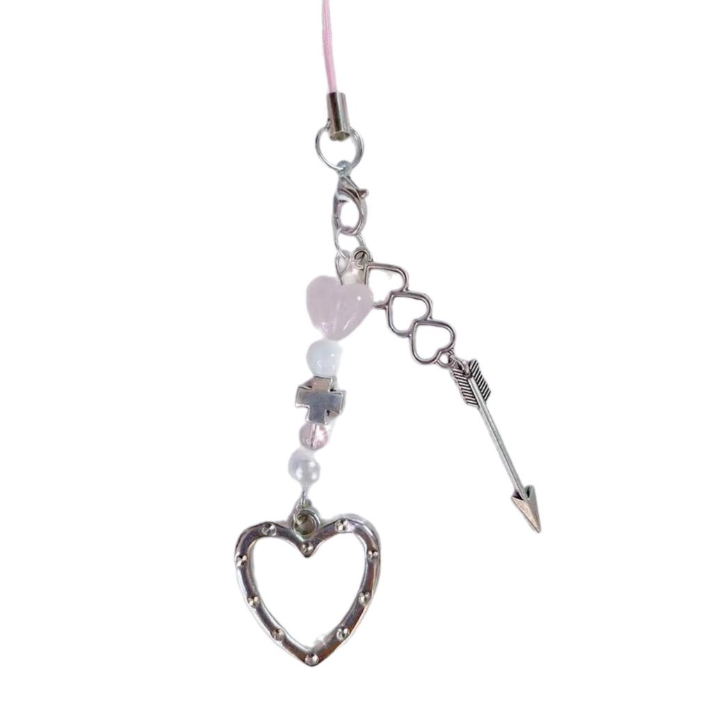 Handmade Beaded Phone Chain Sweet Bowknot Heart Cellphone Charm Stylish Keyring Pendant Keychain Women Bag Accessory