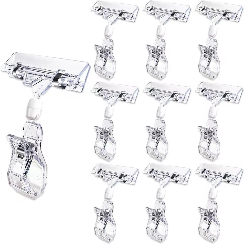 10/5PC Sign Clips for Retail Display Double Sided Sign Holder Clips Clear Acrylic Price Sign Clamps Merchandising Rotatable Clip