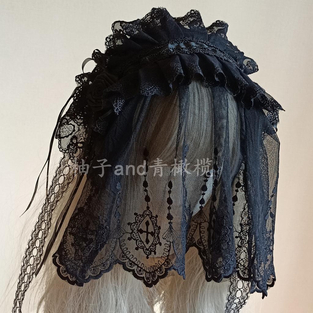 Black and white goth high quality veil lolita headband rose dark veil subculture headdress
