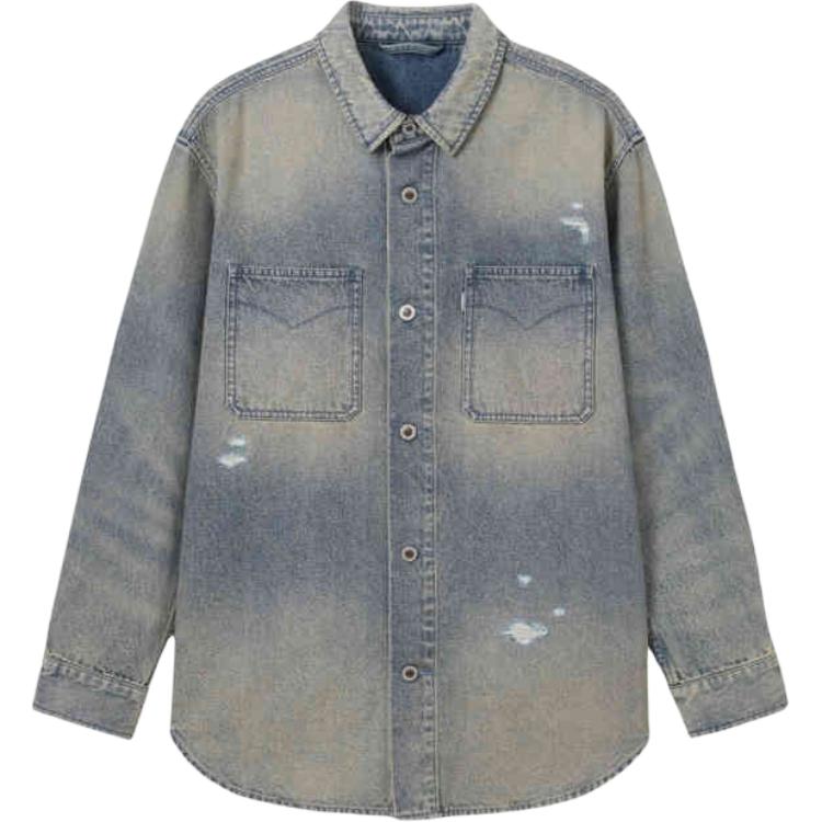 Levis SS25 Distressed Button Closure Denim Jacket Men Outerwear Blue Gray 004GK-0001