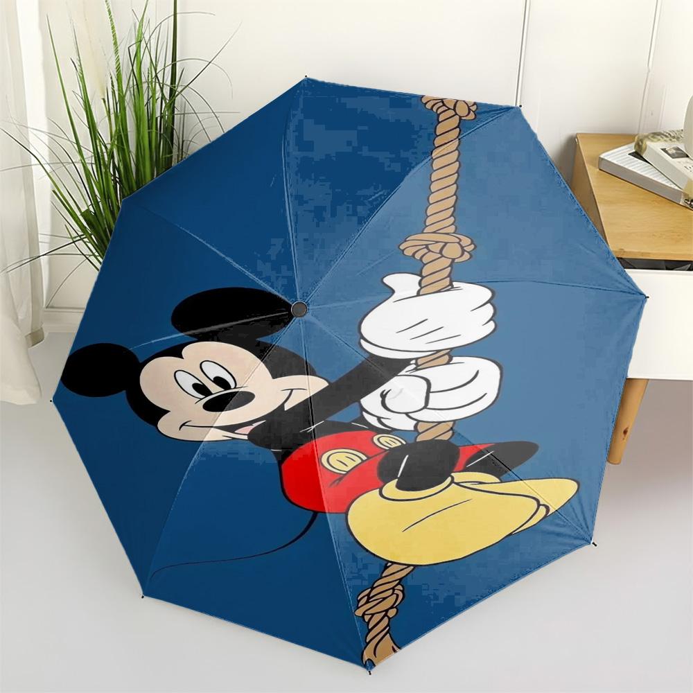 

Disney Mickey Mouse Rope Climbing Print Navy Blue Folding Umbrella, Auto Open/Close Windproof UV Protection Travel Umbrella for (as the picture,Iron&8K)