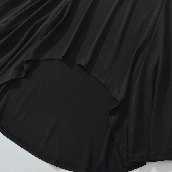 26004 - Stylish Low-Waist Pleated Irregular Black Midi Skirt