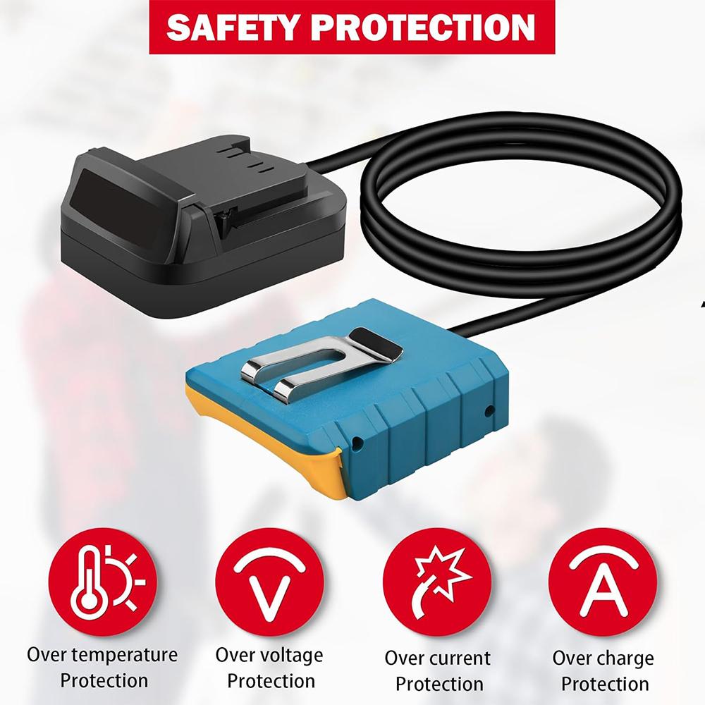 Battery Extension Cord Tool for Makita Bosch Dewalt Milwaukee 18V-20V Lithium Battery Lightweight with Belt Clip 1.5M Cable