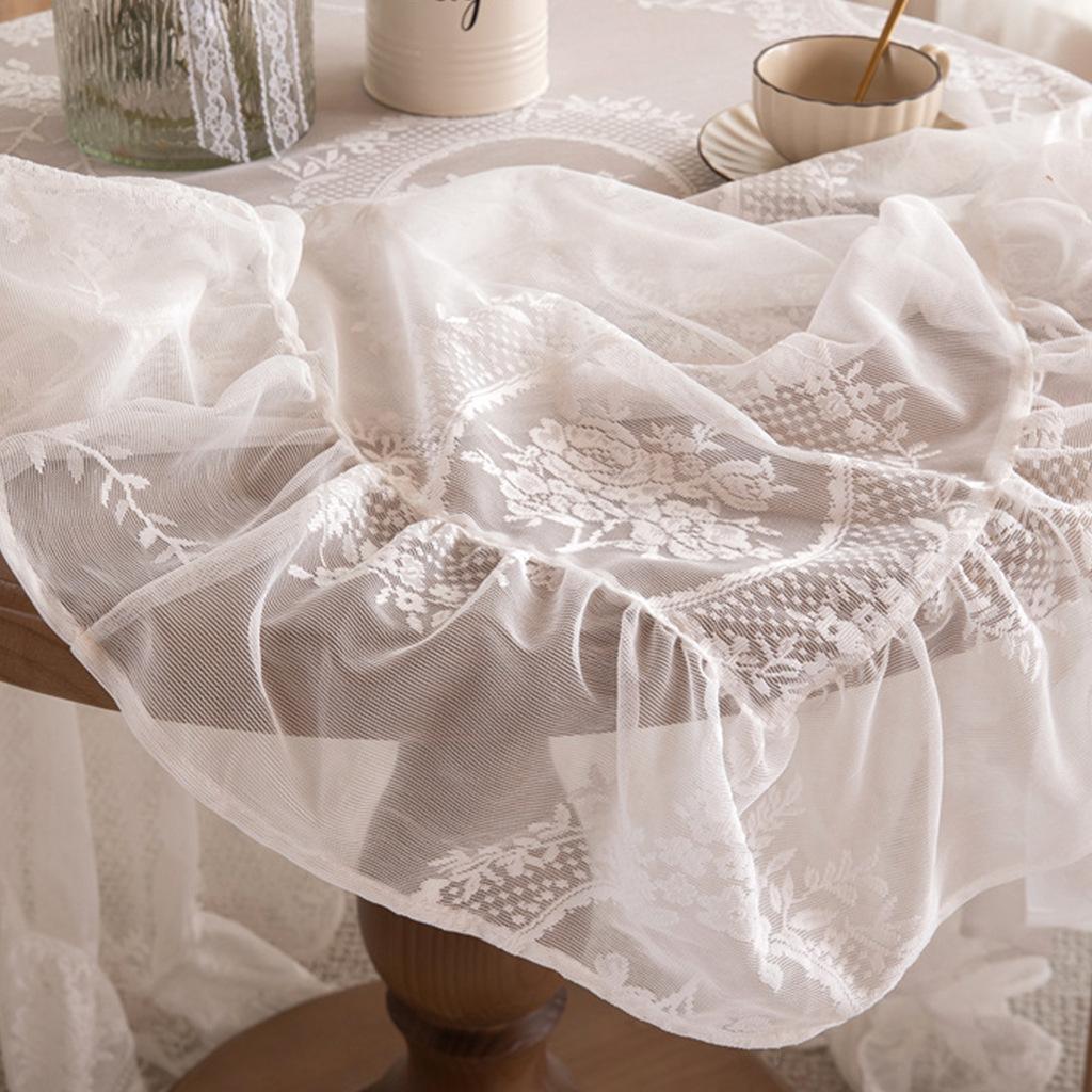 Light luxury princess white lace round tablecloth coffee table tablecloth American pastoral decoration French cover