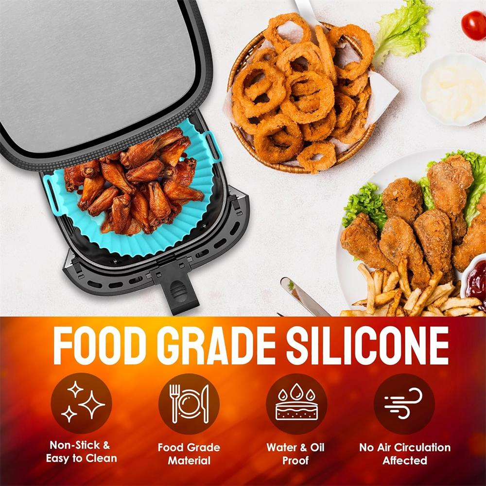 Air Fryer Silicone Baking Tray, Air Fryer Silicone Pot,Liners, Reusable Non-Stick Basket, Food Grade Silicone BPA Free