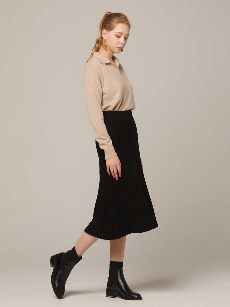 I Holic Cashmere Banded Flare Rib Knit Skirt