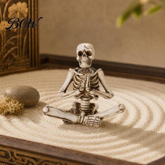 Dark Theme Halloween Decor Yoga Skeleton Statue, Funny Dead Figure for Party Decor, Creative Pose Skull Design Resin Gothic Ornament Haunted