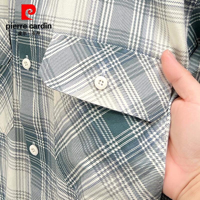 Pierre Cardin Men's Loose Pure Cotton Plaid Short Sleeve Shirt