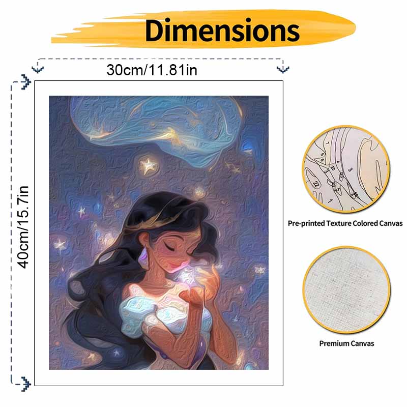 Disney Jasmine Starry Sky Oil Paint by Numbers Painting Kit Handmade Diy Home Decor Gifts Wall Art Canvas Bedroom Aesthetic Decor Set