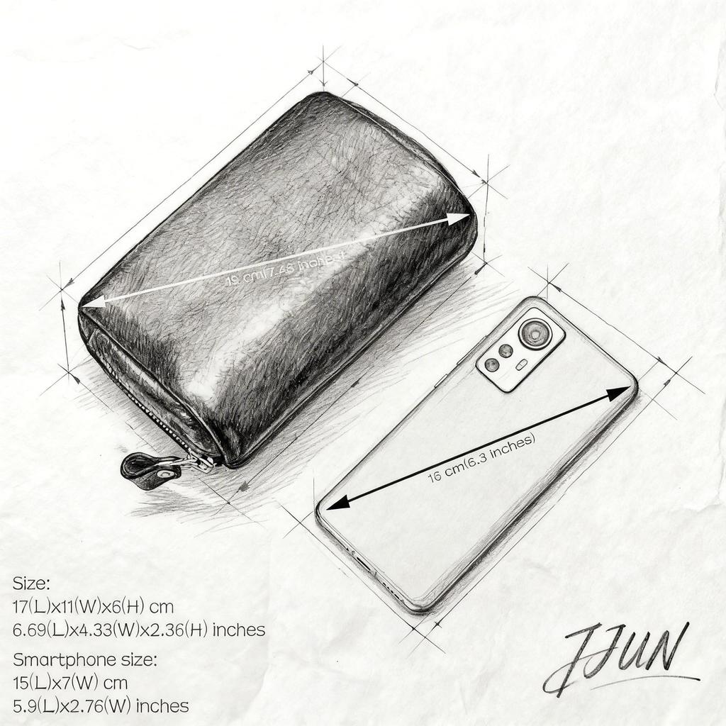 IJUN Vintage Clutch Bag for Women - Handmade Vegetable-Tanned Leather, Smartphone Compatible (Orange)