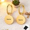Customized Name Date Simple Round Pendant Women's Earrings Stainless Steel Personalized Fashion Solid Round Earrings Jewelry