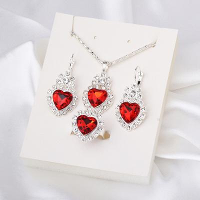 Heart Jewelry Set for Women Shiny Rhinestone Heart Necklace Earrings Ring Set Bridal Wedding Jewelry Accessory