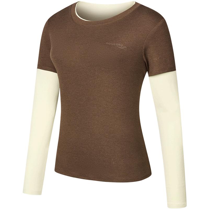 

Saucony Sports Lifestyle Series Логотип Футболка с круглым вырезом Удобная с длинным рукавом Комплект из двух предметов Женские топы Коричневый SA1259LT06L-CO006
