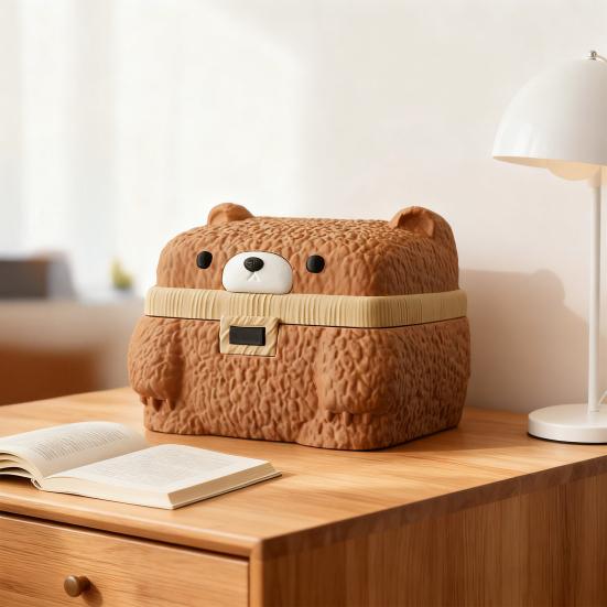Yousheng Square Bear Storage Box with Lid 3D Printed Decorative Jewelry Candy Trinkets Small Keepsakes Container Home Office Desk Decoration