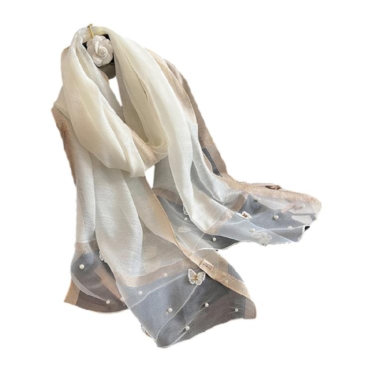 Stylish Butterfly Design Polyester Scarf Women Hijab Shawl Stole Wrap Beaded Accents Fashion Accessory