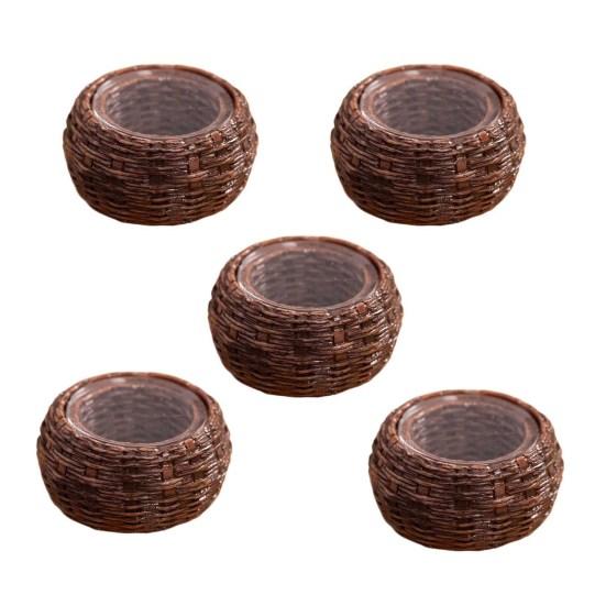 5 Pcs Mini Resin Rattan Basket Miniature Storage Holder Realistic Simulation Basket Dollhouse Accessories for Crafts Dollhouse Fairy Garden Decor