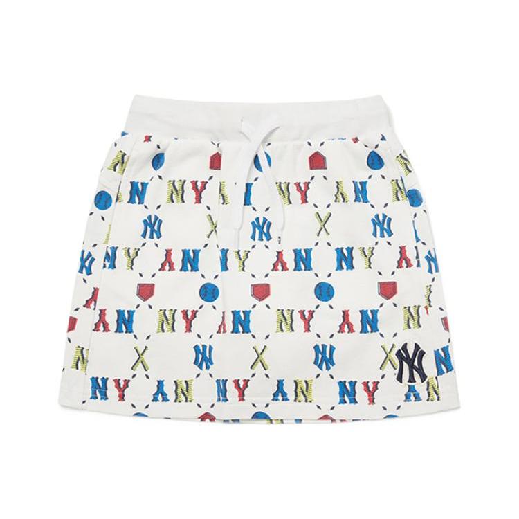 

New MLB Old Flower All Over Print Moderate Skirt Kids Ecru 7FSKM0323-50WHS 130
