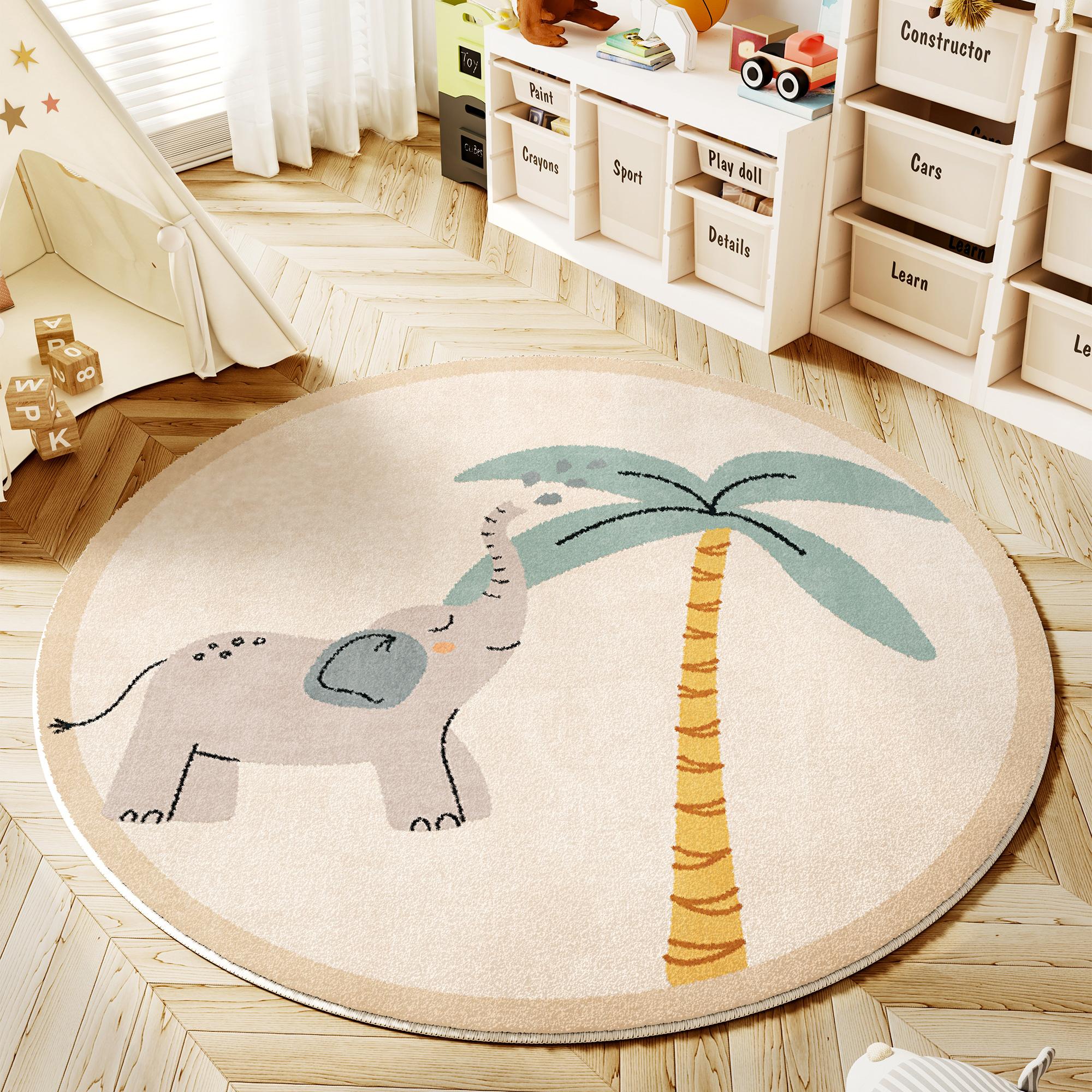 

Fluffy Soft Round Carpet Cartoon Animal Patterns Plush Rug for Kids Bedroom Living Room Decor Thick Floor Mat 80x80CM