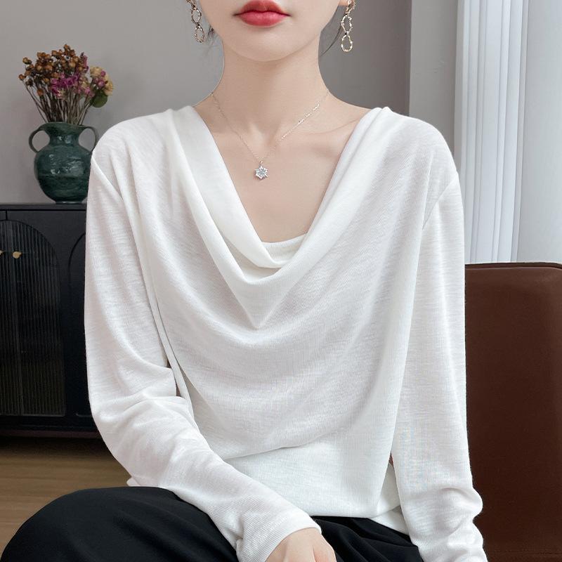 

Вязаный базовый топ с V-образным вырезом и длинными рукавами для весны и осени. Новый стиль, Элегантный и Роскошный. Однотонный внутренний слой. M белый