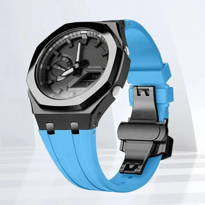 Mod-kit för Casioak GA2100 GA2110 Metallfodral Bezel Gummiarmband För Casioak GAB2100 2110 Modifieringssats Fodral Med Skruvkorrigering