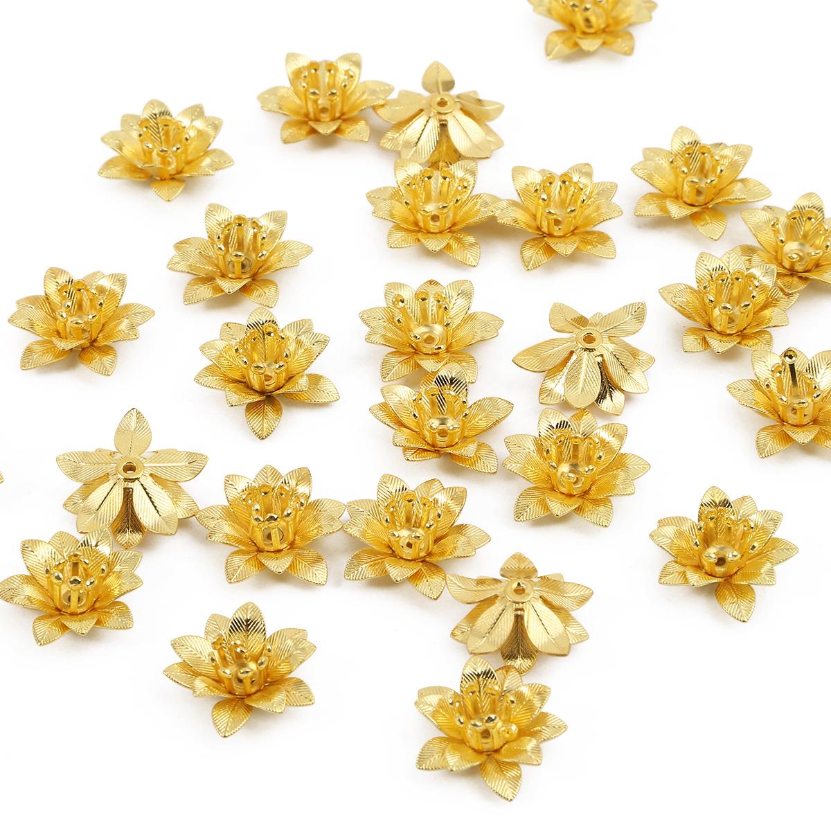 

10 шт. 3D металлические латунные 3-слойные бусины с цветочной основой для ювелирных изделий своими руками, серьги, аксессуары 15x7mm золотой