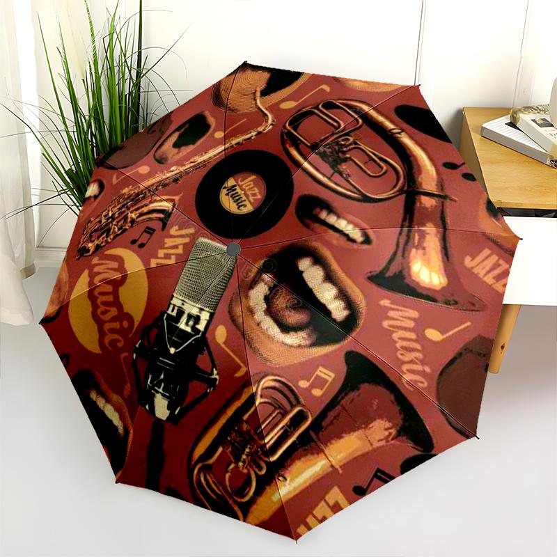 1PC Music Records Umbrella Portable Folding Umbrella Iron Frame Hole Bone Structure Outdoor Home Umbrella A5