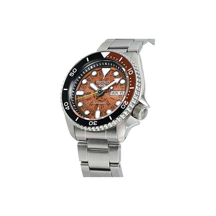 Seiko SEIKO5 Mechanisches Uhrwerk Edelstahlarmband Uhr Herrenuhren Orange Zifferblatt SRPJ47K1