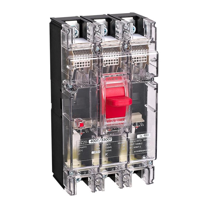Delixi Transparent Plastic Three-Phase Circuit Breaker DZ20Y-400T/3300, 400A/350A/315A/250A 3P Electric.