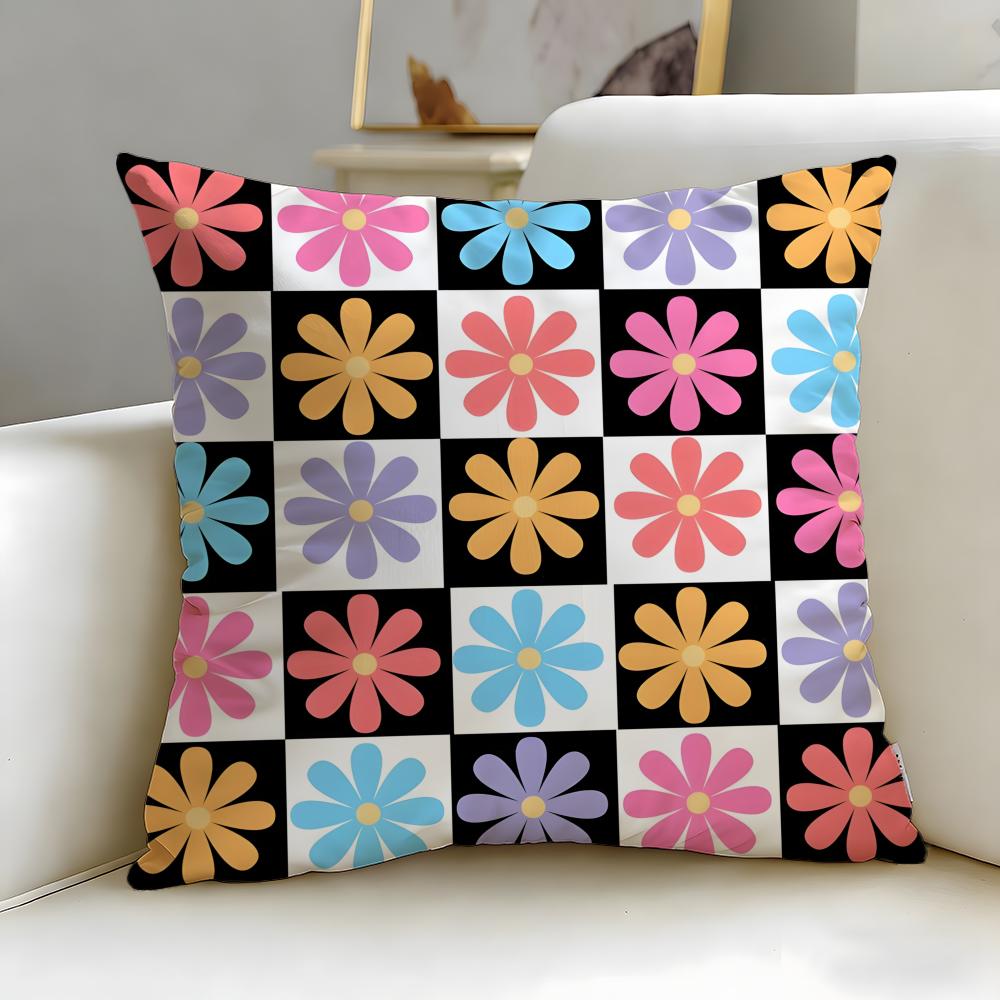 Checkerboard Pattern Cushion Cover Soft EasyWash Pillow Case Versatile for Couch Bed Travel and Office
