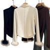 Women's Plus Size Thermal Fleece T-Shirt with Fuzzy Cuffs and Half-High Collar - Slim Fit, Long Sleeve for Autumn/Winter