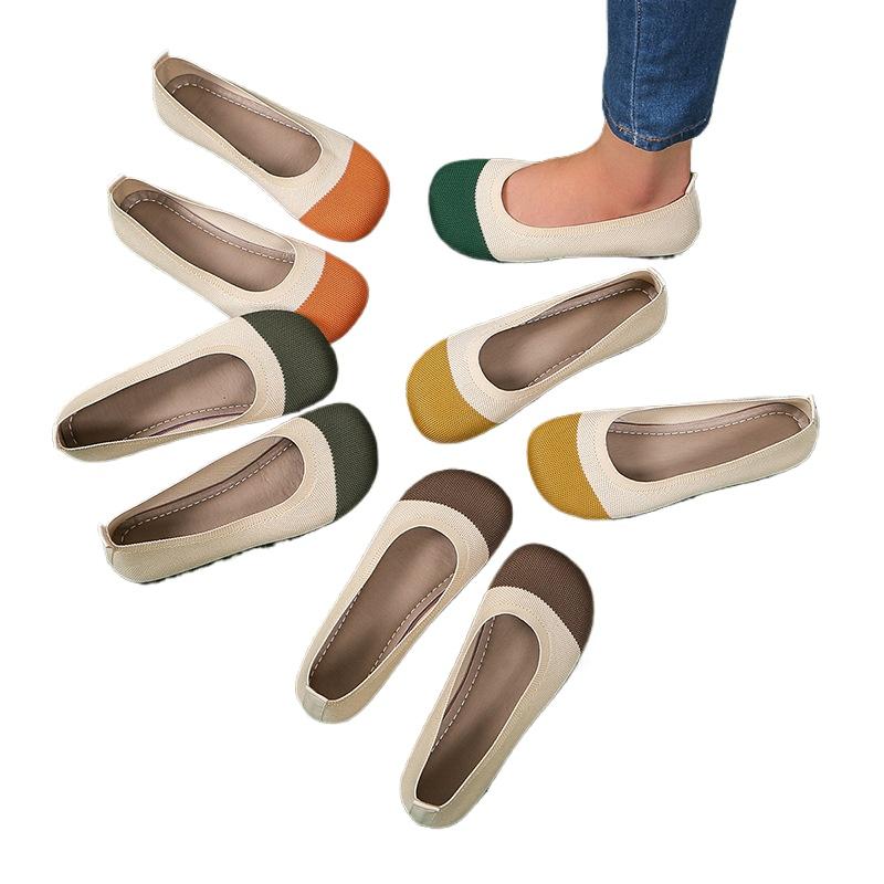 Korean Style Summer Soft Soled Single Shoes for Women Comfortable Knit Breathable Flat Shoes