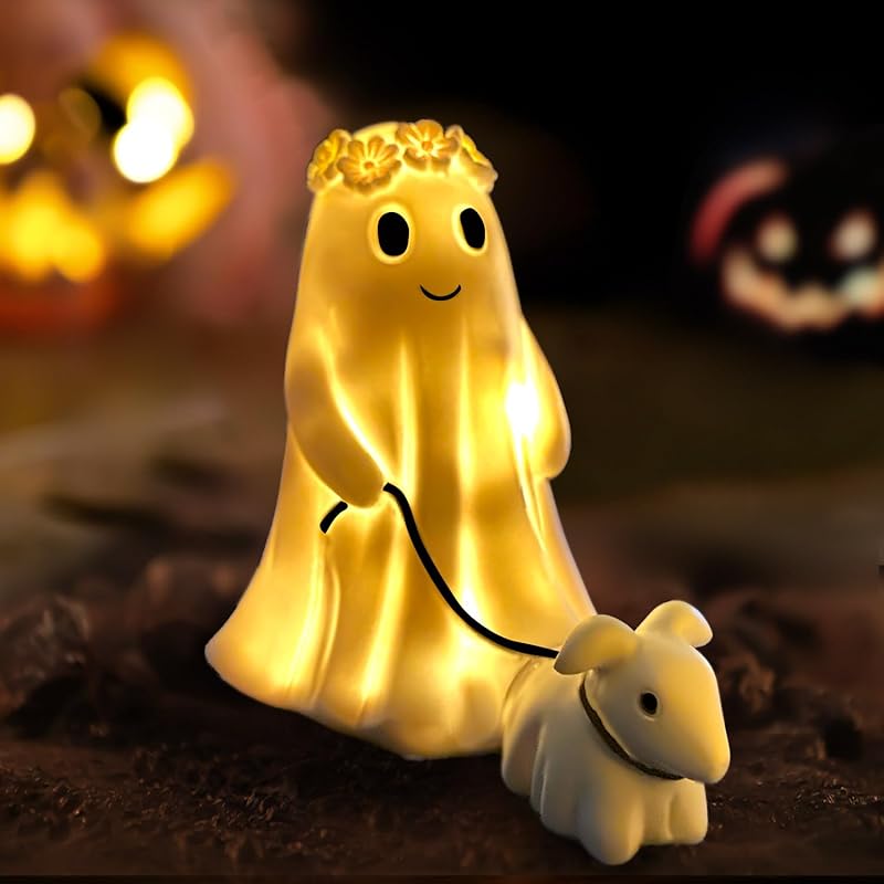 Display Statue Nightlight Ghost Walking Dog, Warm Lighted Indoor Figurine Lamps, Halloween Decors Spooky Dog Light, Cute Decorations for Party, Home, Girl