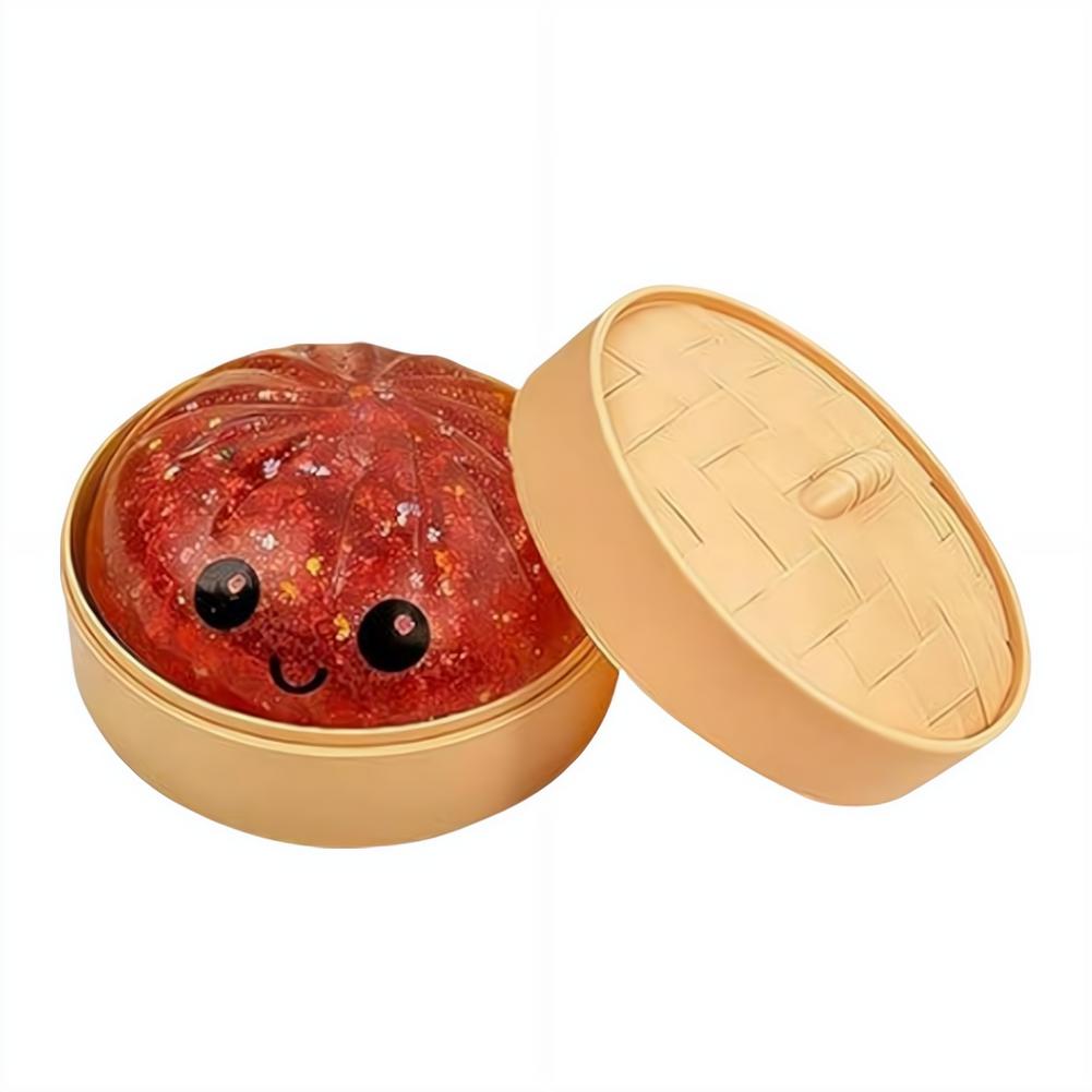 Lifelike Large Dumpling Press Plaything With Bamboo Steamer Soft Tpr Dough Ball Decompression Fidget Toy Funny Creative Gift