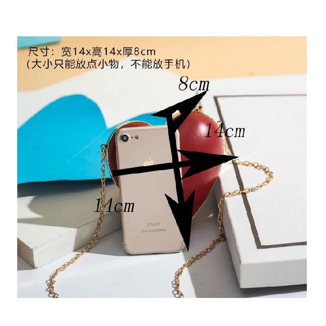 Fashion Women Red Heart Shaped Purse Ladies Luxury Evening Clutches Valentine'S Day Gift Shoulder Bag Wedding Party Chain Purse