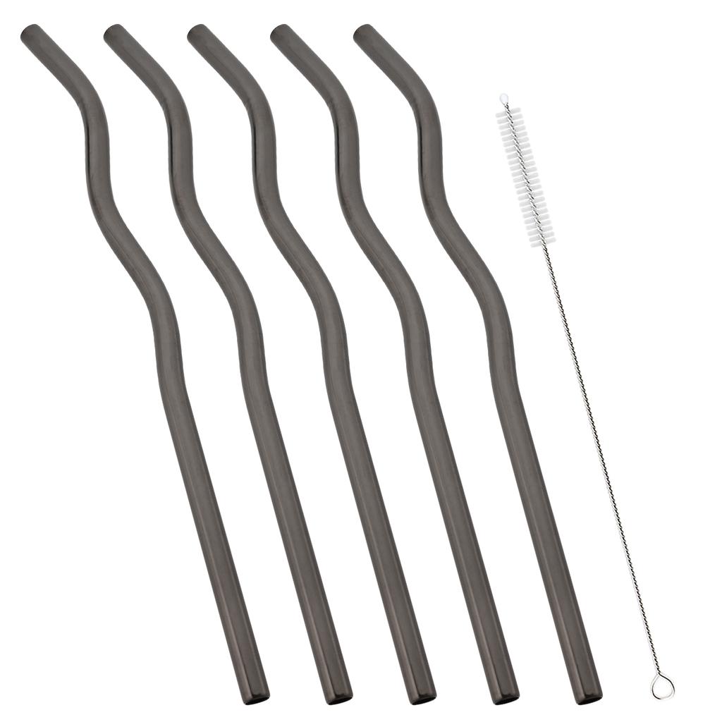 5pcs Wavy Stainless Steel Straw Set Fruit Juice Milkshake Cocktail Bubble Tea Straws Straight Drinking Straw Bar Accessories