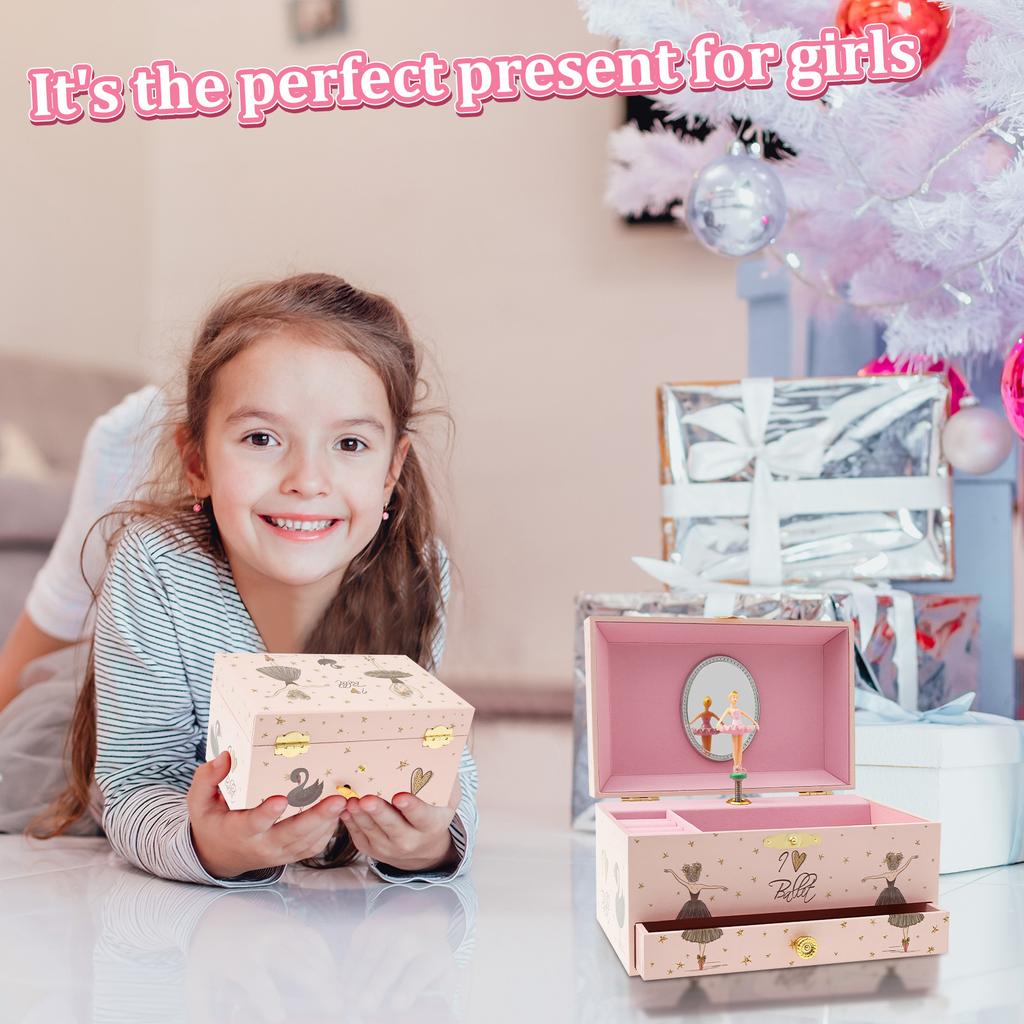 Musical Jewelry Box Girl Gifts Earrings Necklaces Bracelets Storage Box Jewelry Organizer with Drawer Bracelet Ring Holder Case