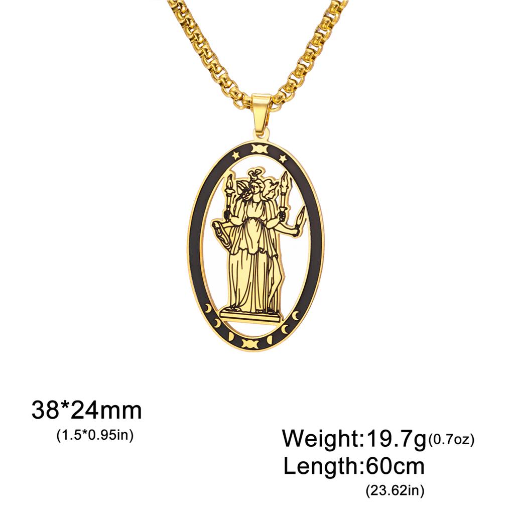 Stainless Steel Triple Moon Goddess Pendant Necklace Box Chain Hollow Wheel of Hecate Choker Vintage Amulet Jewelry Gift