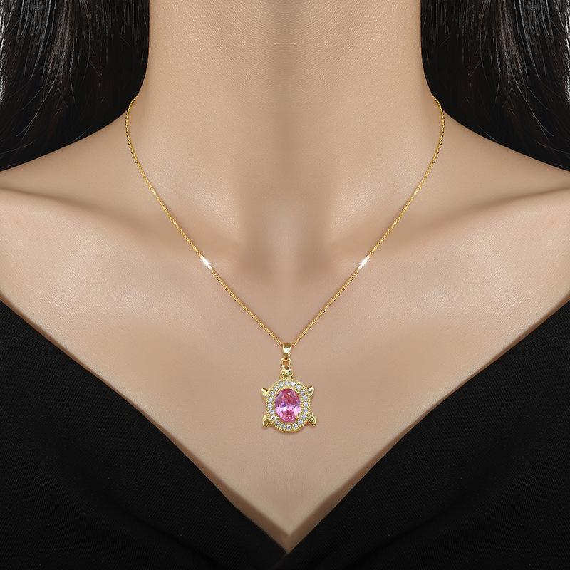 Classic Personality Micro-paved Cute Turtle Animal Necklace Fashionable Charm Micro-paved Zircon Versatile Clavicle Chain