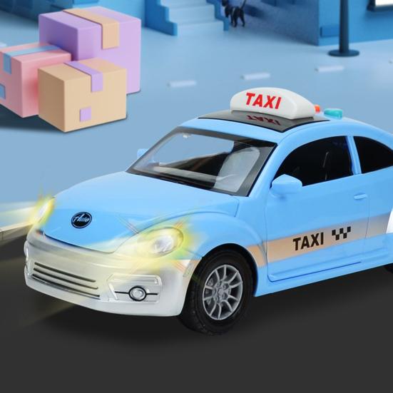 Simulační mini autíčko se světlem a hudbou Miniaturní tlakový odlitek Taxi Plastikový model Ornament Děti Setrvačná hračka do auta Kluci Dívky Vánoční dárek k narozeninám