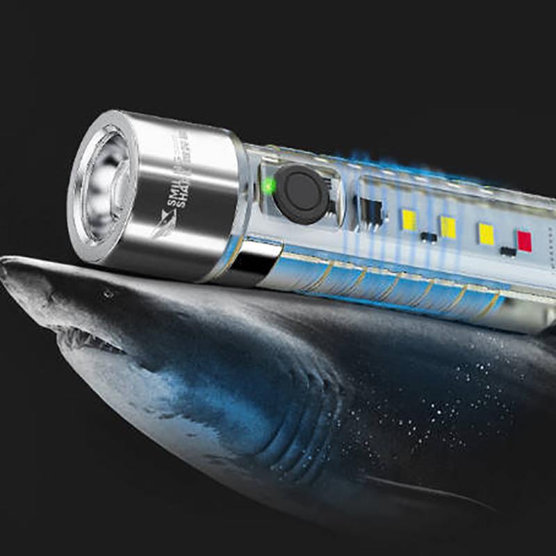 Smiling Shark Led Mini Strong Light Rechargeable Flashlight Super Bright Multifunctional Keychain Outdoor Warning Home