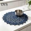 Tea Tray Mats Round Lace Doily, Dark Blue Floral Placemat, Embroidered Table Fabric Doilies Mat, Heat-resistant for Home Decoration Covers