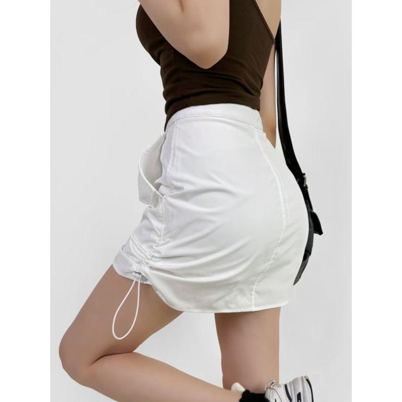 Za2024 Summer New Product Women's Clothes Retro Sexy High Waist Sheath Pocket Side Drawstring Parka Skirt