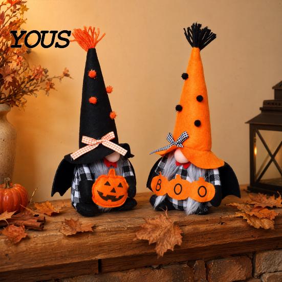 Soft Plush Centerpieces Halloween Gnome Decoration, Spooky Orange Black Boo Pumpkin Swedish Tomte Seasonal Table Accents Figurine, Elf Dwarf Ornaments